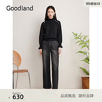 音儿（YINER）Goodland美地2024秋季法式蕾丝拼接套头羊毛针织衫 黑色 42