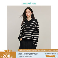 茵曼(INMAN)北极绒Polo领半拉链条纹毛衣2024冬季女装新款百搭长袖针织衫外套