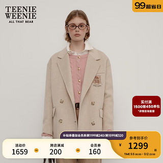 Teenie Weenie小熊毛呢大衣女2024秋绵羊毛双面呢学院西装毛呢大衣外套女 燕麦色 160/S