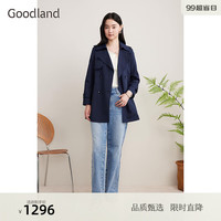 YINER美地女装2024春秋中长款西装领风衣外套