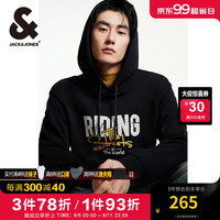 杰克·琼斯（JACK&JONES）男装衣服秋季宽松抽绳连帽百搭套头卫衣男纯棉潮流帅气帽衫 E43纯黑色 常规 180/100A/L