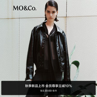 MO&Co.2024秋镜面素皮肌理中性阔型棒球服夹克外套MBD3JKT024 黑色 M/165