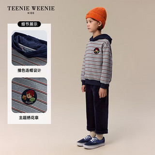 Teenie Weenie Kids小熊童装24秋冬男女童撞色条纹加绒连帽卫衣 黄色 160cm