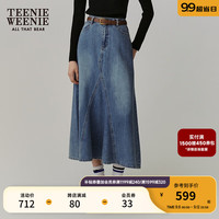 Teenie Weenie小熊秋季时髦中长鱼尾裙牛仔裙裙时髦气质通勤女 中蓝色 165/M