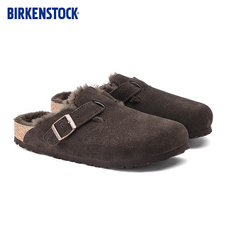 BIRKENSTOCK勃肯毛毛鞋外穿男女同款软木拖鞋Boston shearling系列 棕色男款1020567 45