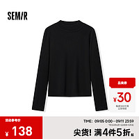 Semir 森马 针织衫女半高领正肩纯色羊毛衫百搭显瘦2024冬基础打底衫 黑色调00499 160/84A/M