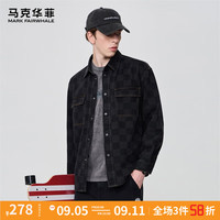 马克华菲【金线设计】时尚棋盘格水洗牛仔衬衣男24秋季宽松上衣衬衫 001黑色 XXL