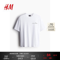 H&M2024夏季男装时尚休闲百搭宽松版印花T恤1034065 白色/Less is More 175/100 M