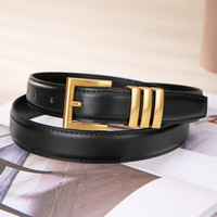 牛当家头层牛皮腰带女金属圈针扣皮带ins风时尚休闲百搭裤带礼盒 雅致黑 105cm 腰围2尺4/裤码31内