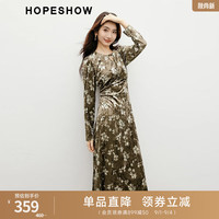 红袖【丝绒印花】漂亮独特连衣裙秋季2024新款女装收腰复古气质长裙 咖花622