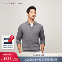 TOMMY HILFIGER男装纯羊绒商务休闲净色POLO领羊绒衫针织衫毛衣MW0MW33121 灰色0IM
