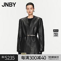 JNBY24秋皮衣女宽松长袖V领5O8A12390 001/本黑 XS