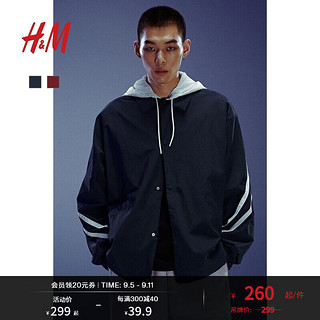 H&M2024秋季男装女装宽松版型尼龙外套式衬衫1238241 深蓝色/条纹 175/108