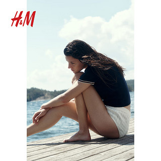 H&M2024秋季女装细密针织Polo衫1257742 海军蓝 170/116