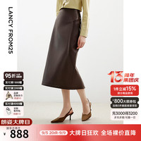 朗姿法式复古高级感PU皮裙子气质显瘦时尚半身裙女2024年冬季 深咖色 M