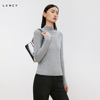 朗姿/LANCY2024冬新款羊毛修身薄款半高领针织衫优雅显瘦打底衫女