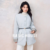 Basic House/百家好小香风高级感轻薄羽绒服短款格子外套秋冬 蓝色 M