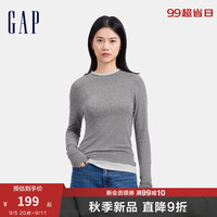 Gap女装2024秋季撞色拼接修身长袖T恤简约显瘦内搭上衣637892 灰色 160/80A(S)