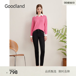 音儿（YINER）Goodland美地2024秋季星空锥形显瘦修身小脚牛仔裤 黑色 38