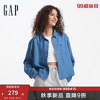 Gap女装2024初秋翻领长袖牛仔衬衫宽松复古风百搭上衣646208 中度水洗 175/92A(XL) 亚洲尺码