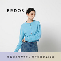 ERDOS 24秋冬新品圆领长袖厚款保暖修身时髦减龄女开衫羊绒衫 坦桑尼亚蓝 1