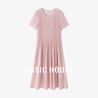 百家好（Basic House）醋纤纯色休闲夏季优雅气质感连衣裙B0624S5K752 粉色 L