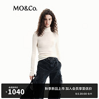 MO&Co.2024秋可机洗羊毛高领堆堆领修身打底针织衫MBD3SWTT07 米白色 L/170