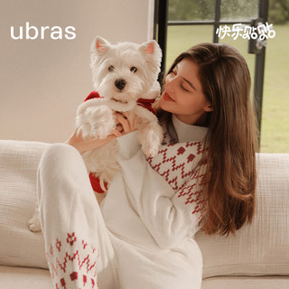 ubras24年泡泡绒提花北极熊圆领长袖长裤套装款睡衣男 菱形纹提花-米白色 M