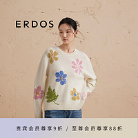 ERDOS【纯羊绒提花】24秋冬圆领装饰提花针织宽松厚款女套衫羊绒衫 白 155/76A/XS