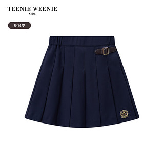 Teenie Weenie Kids小熊童装24秋女童经典百搭刺绣百褶半身裙 藏青色 120cm