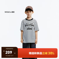 little MO&Co.抑菌 little moco童装24秋男女童纯棉条纹短袖t恤KBD3TEE001 白黑条色 120/60