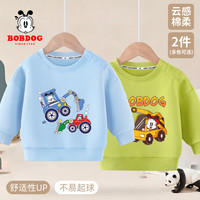BoBDoG巴布豆宝宝卫衣秋季中小童洋气百搭上衣卡通可爱圆领打底衣童装 浅蓝 巴布挖机+浅绿 挖机巴布 110