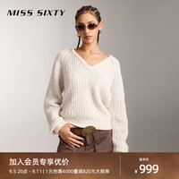 MISS SIXTY2024秋季新款针织衫女V领宽松短款绵羊毛衣上衣慵懒风
