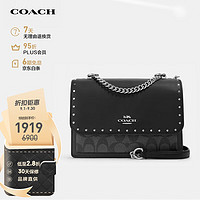 COACH 蔻驰 女士小号黑色PVC配皮斜挎小方包90400SVS3L