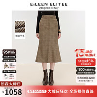 朗姿欧洲EiLEEN ELITEE2024年冬季新款复古千鸟格微鱼尾型半身裙 冰咖啡色