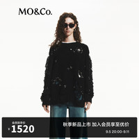 MO&Co.2024秋漏针破洞黑钻饰绵羊毛混纺宽松毛衣MBD3SWT005 黑色 L/170