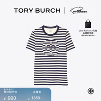 Tory Burch 汤丽柏琦条纹双T LOGO圆领T恤TB 63871 海军蓝条纹 Logo 124 170/92A(L)