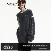 MO&Co.2024秋漏针破洞黑钻饰绵羊毛混纺宽松毛衣MBD3SWT005 深花灰色 M/165