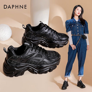 达芙妮（DAPHNE） 老爹鞋女小香风厚底运动休闲JL 黑色 38