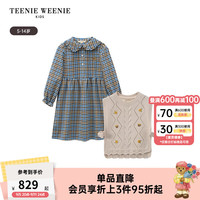 Teenie Weenie Kids小熊童装24秋女童毛织背心格纹长袖连衣裙 撞色 140cm