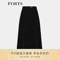 PORTS宝姿女装2024早秋简约时尚黑色中长裙优雅A字半裙 黑色 2