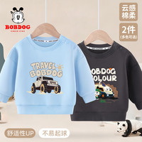 BoBDoG巴布豆宝宝卫衣秋季中小童洋气百搭上衣卡通可爱圆领打底衣童装 浅蓝 踏青巴布+石墨灰 踏青巴布 100