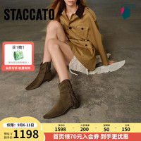 思加图2024冬季复古西部牛仔靴短靴粗跟时装靴女靴子9W005DD4 巧克力棕 35