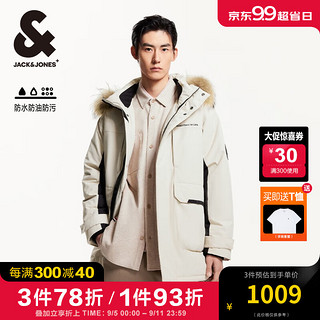 杰克·琼斯（JACK&JONES）男装衣服秋冬商务休闲拼色连帽中长款派克工装大毛领羽绒服外套男 C13 羽毛灰 170/92A/S