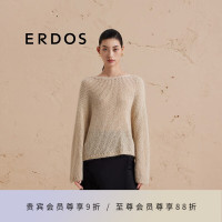 ERDOS 24秋冬一字领亮片纱宽松厚款镂空马海毛女套衫针织衫 奶昔白 160/80A/S