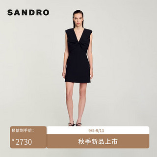 SANDRO2024秋季女装法式蝴蝶结黑色无袖短款连衣裙SFPRO03791 黑色 40