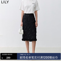 丽丽 LILY2024秋女装时髦重工立体花朵高腰H型显瘦设计感半身裙女 510黑 L