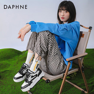 达芙妮（DAPHNE）达芙妮小白鞋女2024运动休闲鞋女增高显瘦软底板鞋ZJ 黑白色 36