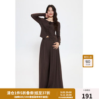 独束大码女装法式慵懒感花朵褶皱V领小衫修身套装秋时尚套装 无花果色 3