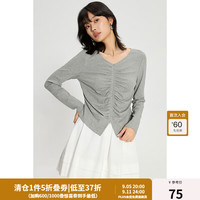 独束大码女装褶皱显瘦收腰上衣2024秋季微胖mm气质V领时尚T恤 冰川灰 3